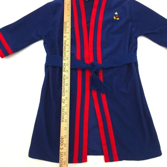 Disney Vintage Robe Mickey Mouse Navy Red Stripe 80s Made in USA Kids Size 5-6 - Picture 4 of 5